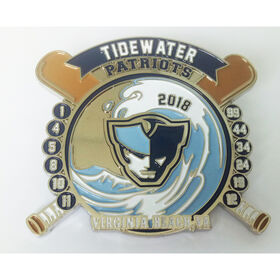 Pin enamel lembut nikel OEM, lencana untuk Tidewater Patriots Virginia Beach, Ya. Pin kerah bisbol