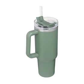 Tumbler stainless steel dinding ganda 40oz, insulasi vakum, logo kustom, bebas BPA, dengan sedotan & pegangan.