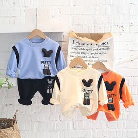 Ensemble décontracté deux pièces pour garçons : pull personnalisé à col rond avec poche et motif petit ours