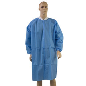 Bata desechable blanca/azul de PP de manga larga para paciente, bata no tejida para visitante, uniforme de hospital, bata de laboratorio profesional