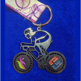 Médaille sportive pour la course cycliste "Les Gens de Volonté Récupérés" avec différents placages. Course de vélo.