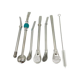Stainless Steel Straw Spoon with Filter,Yerba Mate Bombilla,Long Handle Tea  Strainer with Cleaning Brush