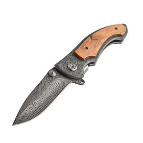 Wholesale Damascus Pattern Wood Handle Hunting Folding Pocket Knife for Outdoor