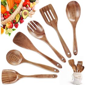 WOSPONFAN - Juego De Utensilios De Cocina De Madera Para Cocinar, Juego De Utensilios De Cocina De Madera De Pakkawood, Juego De Utensilios De Cocina De Madera Para Apartamento, Espátula De