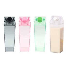 Bouteille d’eau en carton de lait Bouteilles de lait carrées transparentes  Gobelets en plastique étanches 1000ml, Bouteille d’eau en carton