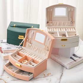 Jewelry Box Organizer for Girls Women,Large Baroque Jewelry Storage Box with Mirror,Drawers for Bracelets,Earrings,Rings,Necklaces