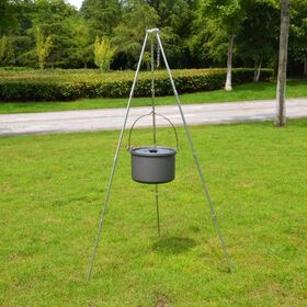 Outdoor Picnic Tripod Grilling Set Portable Campfire Tripod Adjustable Support Aluminum Alloy Anti-Slip Camping Hanging Pot Tripod