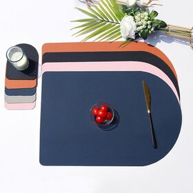Non-Slip Nordic Style Reversible Table Mats with Coasters Double-sided Color PU Leather Simple Placemat Waterproof Heat Insulation
