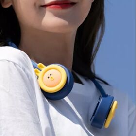 ODM Korea Portable Neck Fan Electric Wireless Fan USB Rechargeable Mini Bladeless Neckband Hanging Air Cooled Cartoon Cute Fan