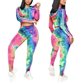New arrival whole body tie-dye hoodie clothing women's casual tracksuit sets