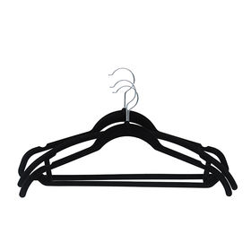 Space Saving Black Flock Velvet Clothes Hangers Wholesale Plastic