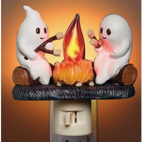 Halloween Ghost Campfire Night Light 3D Plug In Wall Decor with Flickering Flame Effect for Bedroom Kids Adults