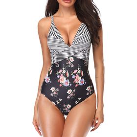 Women's One Piece Swimsuits Tummy Control Front Cross Bathing