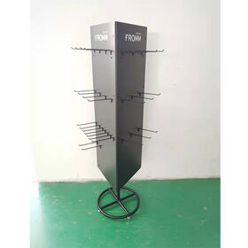 OEM three sided metal display rack POP floor display stand with hooks for keychain, gift rack