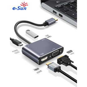 4-in-1 USB C Hub zu HDMI 4K 30Hz, VGA 1080p, USB 3.0 5Gbps und USB-C PD, Aluminium Typ-C Adapter Docking Station für MacBook Pro