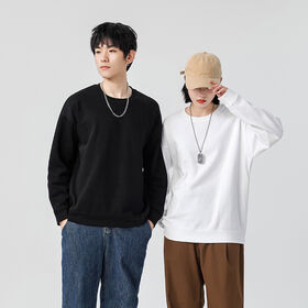 350G heavy weight shoulder drop solid color round neck sweater Men's and women's print street fashion loose shoulder drop pullover