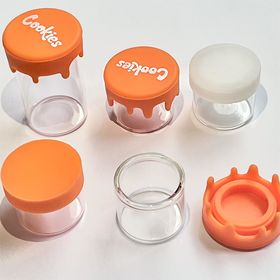 6ml Round Glass Concentrate Jar w/ Silicone Lids - Orange Lids