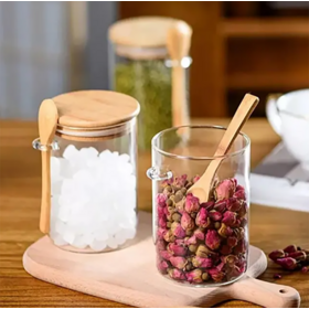 6 Pcs Glass Jar With Bamboo Lid And Spoon 17 Oz Large Sugar