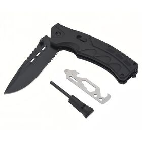 Multifunction ABS Handle Folding Tactical Camping Survival Pocket Knife with Fire Starter and Whistle