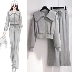 High collar cotton fleece pure color jacket loose pants clothing fashion women's casual tracksuit sets