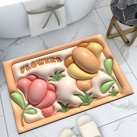 Flowers 3D Printing Super Absorbent Bath Mat/Rug, Quick-Drying Bathroom Carpets, Rubber Non-Slip Bottom, Easy to Clean
