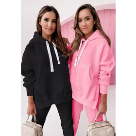Setelan Tracksuit Kasual Wanita Dua Potong Lengan Panjang, Hoodie Saku Besar Warna Polos