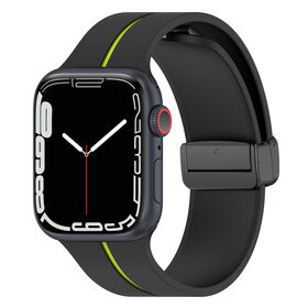 Para Apple Watch SE 2023 44mm Pulseira de relógio de silicone com fivela  magnética (preto branco)