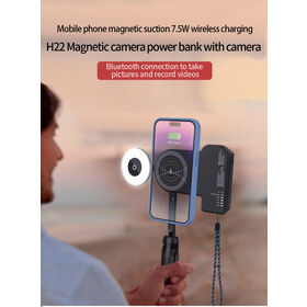 Powerbank magnético para câmera de 5000mAh com carregamento sem fio bluetooth para selfie, fornecimento de fábrica OEM com câmera para celular
