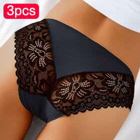 3pcs Floral Lace Briefs, Comfy & Breathable Scallop Trim Intimates Panties,  Women's Lingerie & Underwear