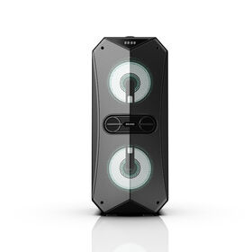 Nova coluna de festa OEM de 40W com alto-falantes duplos de 6,5" e graves potentes para música, modelo HD-BP75 com Bluetooth e luzes de chama