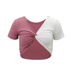 T-shirt de sport court à manches courtes pour femmes, double face, taille haute, séchage rapide, idéal pour la course et l'entraînement