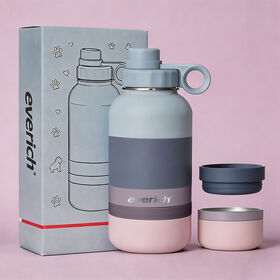 Customized color Pet Supply 32oz 64oz Double-walled Stainless Steel Pet Bottle Vacuum Water Bottle with Dog Bowl