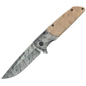 Engraved Wood Handle 3D Print Folding Tactical Camping Survival Pocket Knife with Belt Clip