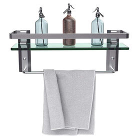 Vdomus Silver Glass Bathroom Wall Organizer Shelf w/Towel Bar