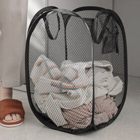 Large Collapsible Laundry Basket with Lid Foldable Mesh Pop up