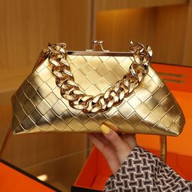 Women's Cloud Clutch Shoulder Bag Ruched Pouch Golden Chunky Chain Bag