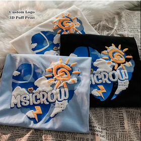 OEM 3D Schaum Herren 100% Baumwolle Custom T-Shirt Schwergewicht Bekleidungsmarke Bedrucktes T-Shirt Puff Print T-Shirt mit Logo