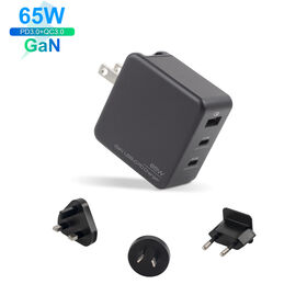 Carregador GaN multiportas de 65W PD3.0 com plugues US/EU/UK/SAA - Carregador de parede de carregamento rápido