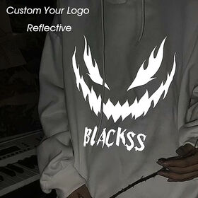 Custom offers Plain 3m Printing Reflective Logo Unisex Sweatshirt Black Hoodies