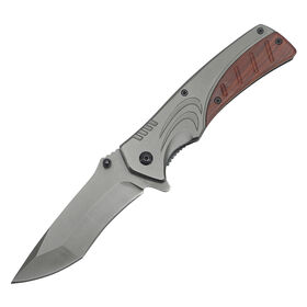 Custom Wooden Handle Grey Titanium Plating Folding Camping Survival Pocket Tactical Knife