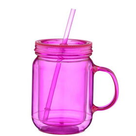 BERK Products 28 oz Plastic Mason Jar Cup w/straw gray lid (60