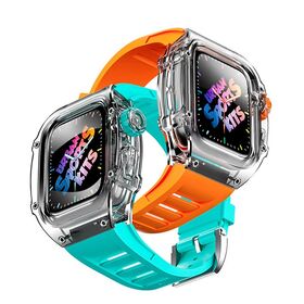 Luxury Transparent Modification Kit For Apple Watch Ultra 2 49mm  Fluororubber Case&Band For iWatch Ultra 9 8 7 6 54 SE 45MM 44MM