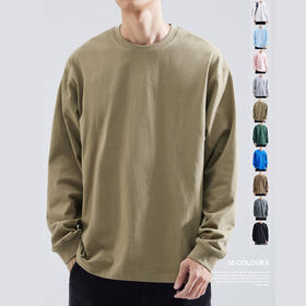 Grosir Kaos Polos Lengan Panjang Unisex, Kaos Cetak Kustom, Kaos Pria Ukuran Plus dengan Acid Wash