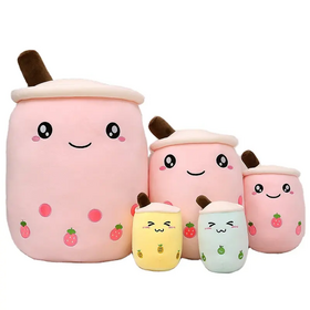 Cute Boba Tea Plush Stuffed Bubble Tea Plushie Cartoon Soft Strawberry Milk Tea  Cup Fruit Pillow Home Hugging Gift for Kids Big Eyes,25CM 