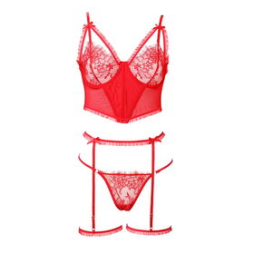 Women's Floral Embroidery Underwire Lingerie Set Mesh Bra And