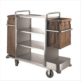 Hotel Deluxe Stainless Steel Mixed Wooden Board Housekeeping Trolley 1pc  Hotel Door Delivery