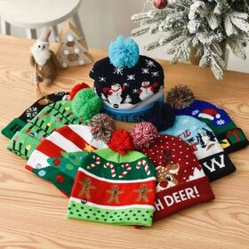Topi Natal Lampu LED - Topi Santa Rajut Menyala, Hadiah Natal untuk Anak-Anak dan Dewasa - Topi Natal dengan Lampu LED