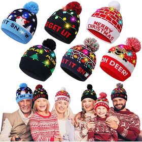 Chapeau Sombrero de Noël Lumineux à LED en Gros pour Famille, Adulte et Enfant - Bonnets de Noël Tricotés et Colorés avec Lumières LED