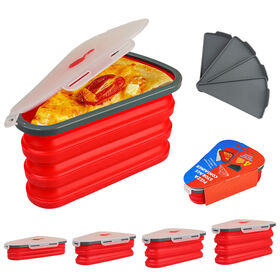 Silicone Pizza Storage Container,Reusable Pizza Slice Container with 2  Compartments,Pizza Leftover Storage Box with 4 Microwavable Serving
