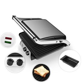 Aigostar Panini Press Grill, Sandwich Maker With Non-Stick Plates, Opens  180 Degrees For Any Size, Indicator Lights, Electric Indoor Gril